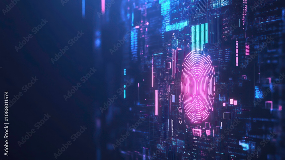 Canvas Prints a glowing pink fingerprint icon stands out on a dark background with a circuit board.