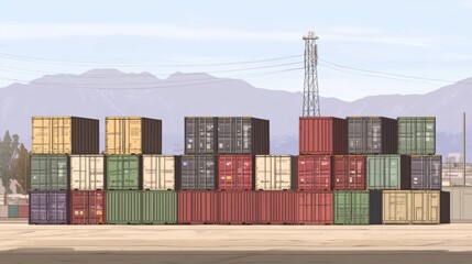 Stacked Containers in Organized Port Setting