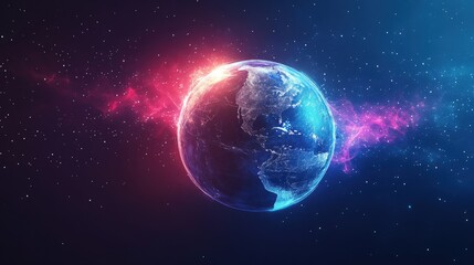 Obraz premium Earth with neon glow and starry background