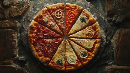 A Delicious Array of Gourmet Pizzas Displayed on a Rustic Wooden Board Showcasing Various Toppings and Styles Perfect for a Mouthwatering Food Experience