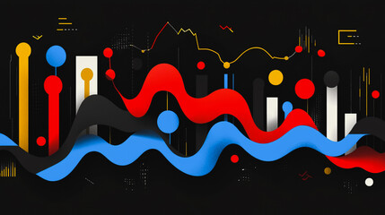 Abstract black background with Colorful charts and graphs with statistics to innovative analyze business potential and forecast future development of companies growth.