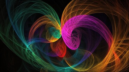 Fototapeta premium Colorful Abstract Swirls of Light and Energy Creating a Dynamic Digital Composition with Vivid Colors and Intricate Patterns on a Dark Background