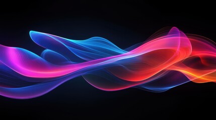 Colorful Flowing Waves of Light in Motion Against a Dark Background Showcasing Vibrant Blue, Pink, and Red Tones for Abstract Digital Art or Graphic Design Use