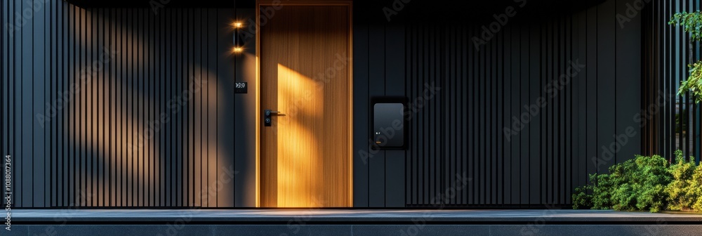 Poster this entrance showcases cutting-edge security features including smart cameras, motion sensors, and 