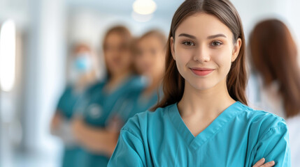 Fototapeta premium Meet our dedicated medical team of smiling doctors and nurses, committed to your health and wellbeing every step of the way.