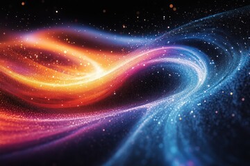 Fototapeta premium Abstract swirling light trails in red, blue, and orange on a black background.