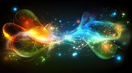 Obraz premium Vibrant Abstract Flow of Colors with Glowing Particles in a Dark Background for Creative Design and Digital Art Applications