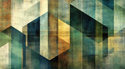 Abstract Geometric Background with Colorful Shapes and Textures, Featuring Shades of Blue, Green, and Yellow for Creative Design and Modern Art Applications