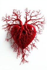 A stylized heart depicted with intricate tree-like branches in vibrant red, symbolizing life and connection.