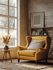 Contemporary Living Room with Yellow Sofa