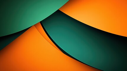 Abstract composition featuring vibrant orange and green layers, showcasing curves and shadows that create a sense of depth and dimension in a modern aesthetic