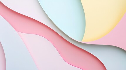 Abstract background with layered paper cut shapes in soft pastel colors, featuring gentle curves and smooth transitions for a modern design aesthetic.