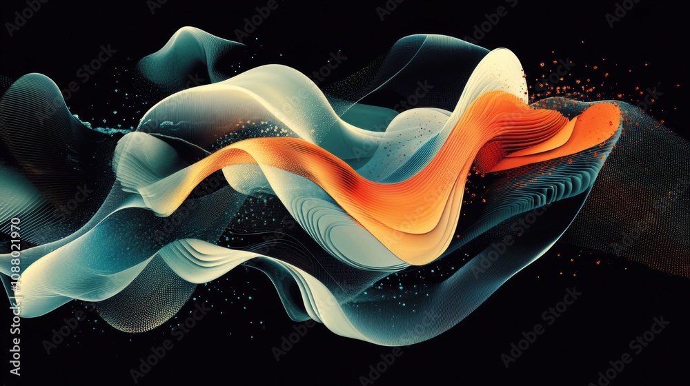 Poster abstract flowing waves of colorful light in a dark background creating a stunning visual contrast an