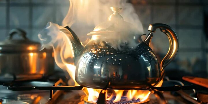 Tea kettle on the stove, 4K Video