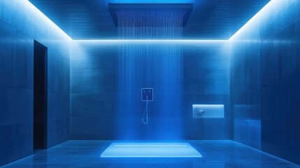 Fototapeta premium A sophisticated bathroom showcases a smart shower with a touch panel for precise temperature adjustments in a contemporary setting. Generative AI