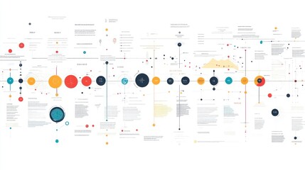 A timeline infographic with colored dots and text descriptions.