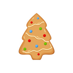 Christmas gingerbread tree.Noel holiday sweet dessert. Vector illustration