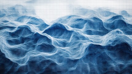 Obraz premium Abstract depiction of flowing ocean waves in serene blue tones, showcasing movement and texture in a tranquil marine environment for artistic use.