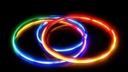 Vibrant and Colorful Circular Light Trails on a Black Background, Showcasing Glow Effects in a Dynamic and Eye-Catching Abstract Design for Creative Projects