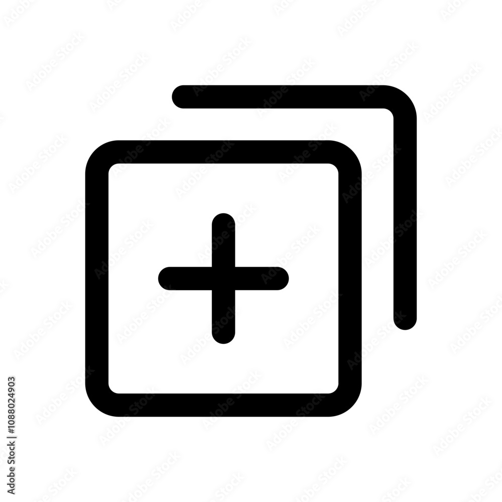 Poster add, new, plus icon symbol - create icons, more button in thin line, outline