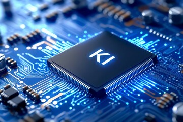 KI abbreviation in German artificial intelligence AI, technology Germany. Backdrop for use in Deutschland