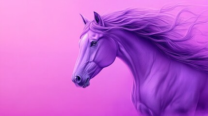 Purple horse walks across the field