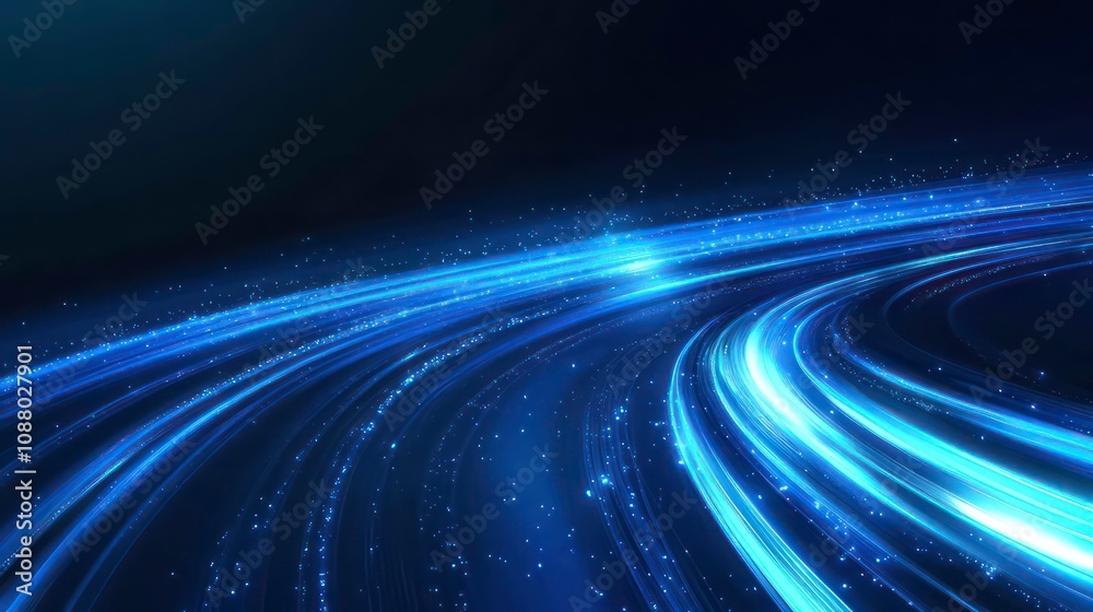 Wall mural abstract blue light speed lines background with a blur effect, a futuristic technology concept