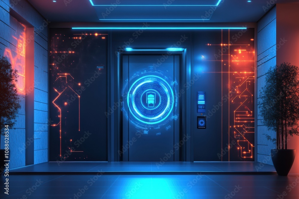 Leinwandbilder this high-tech entrance showcases smart security features like cameras, motion sensors, and a finger