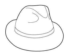 Panama Hat with band. Head Fashion accessory cap with narrow brim clothing technical illustration. Vector headgear for Men, women, unisex style, flat template CAD mockup sketch outline isolated
