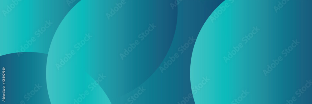 Wall mural blue abstract vector long banner. business minimal gradient background with circles and copy space f