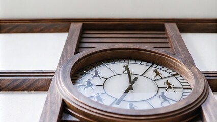 Fototapeta premium Conceptual wooden wall clock with running silhouettes illustrating time