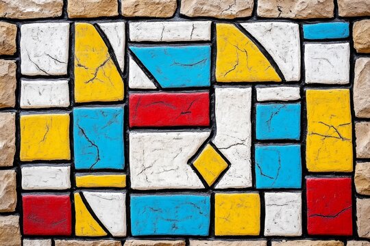 A close-up of a traditional Ndebele mural, with bold geometric patterns and vivid colors