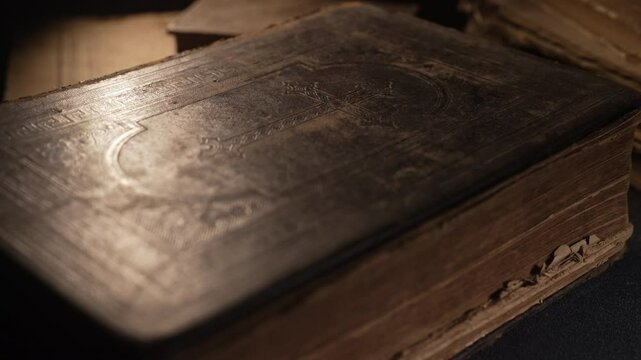 German Holy Bible. The Gospel, Spiritual Teachings For Christians. Old pages of ancient book. Religious literature concept. 