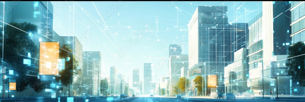 Leinwandbilder a futuristic urban environment features numerous buildings linked through an advanced ai network und