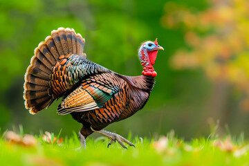 Male wild turkey strutting