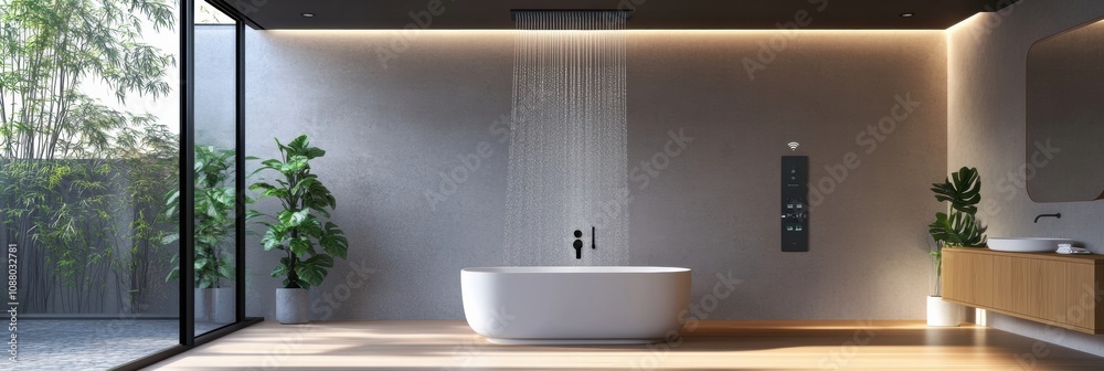 Leinwandbilder this modern bathroom showcases a smart shower system paired with a digital touch panel for precise t