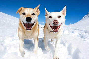 A dog sled team racing across the Arctic tundra, with icy landscapes stretching endlessly