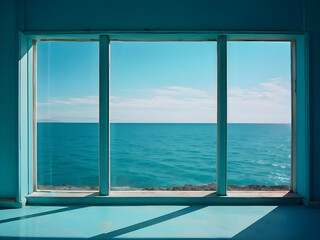 Fototapeta premium Ocean View Through Glass Windows