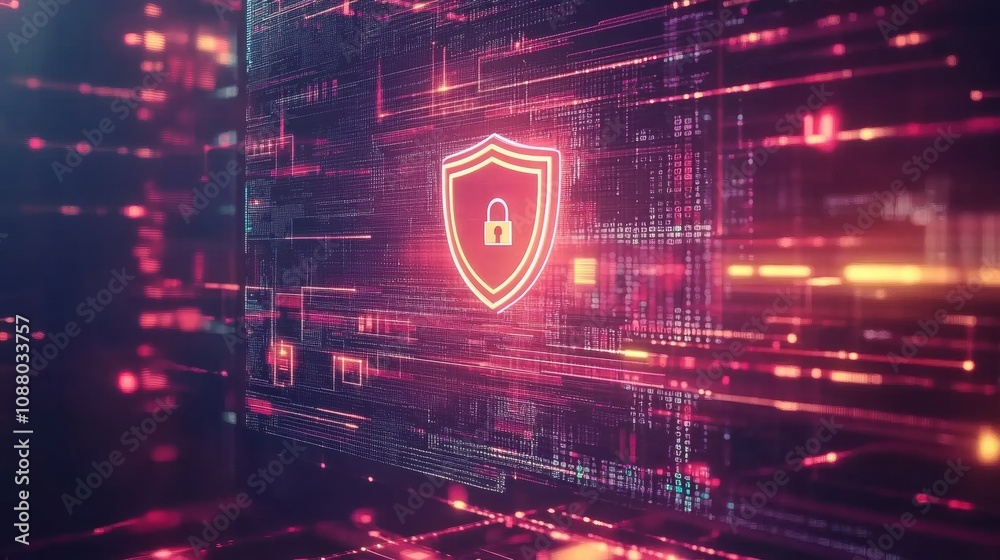 Leinwandbilder a digital display showcases a shield and lock icon, emphasizing the importance of internet security 