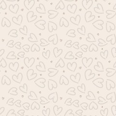 Natural Love doodle seamless pattern. Romantic heart Soft Brown Choco background. Love theme fun heart texture doodle art illustration.