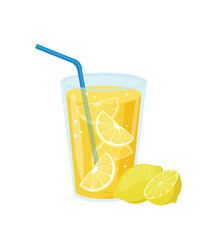 Lemonade in a glass with lemons stock illustration