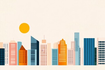 Fototapeta premium A retro-style architectural poster featuring abstract building silhouettes and muted colors