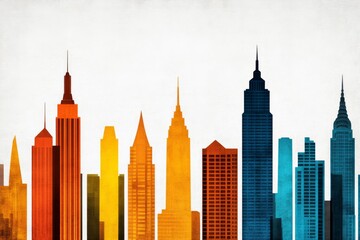 Fototapeta premium A retro-style architectural poster featuring abstract building silhouettes and muted colors