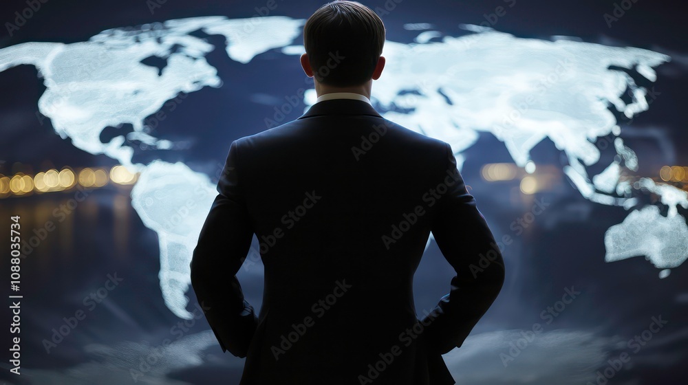 Poster a savvy businessman navigates the intricacies of global networking, seamlessly integrating access ma