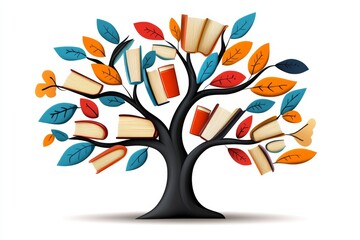 A stylized tree with leaves shaped like books, symbolizing lifelong learning