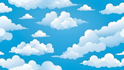 Playful cloud pattern in a cartoon style on a vivid blue sky background, ideal for children’s designs.
