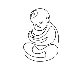 New born baby in one continuous line drawing. Prenatal or reproductive clinic symbol and pregnancy brochure in simple linear style. Logo surrogacy agency editable stroke. Doodle vector illustration
