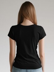 Obraz premium Chic Black Short Sleeve T-Shirt on Woman with Blue Jeans