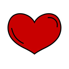 Red flat heart with outline hand drawn raster illustration