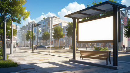 Futuristic and modern city billboards with empty display spaces in various settings